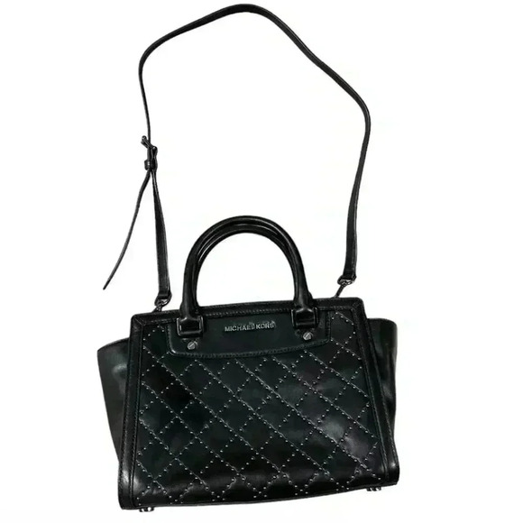 MICHAEL KORS SELMA MICRO STUD QUILTED BLACK LEATHER CROSSBODY TOTE SHOULDER BAG - Picture 1 of 6